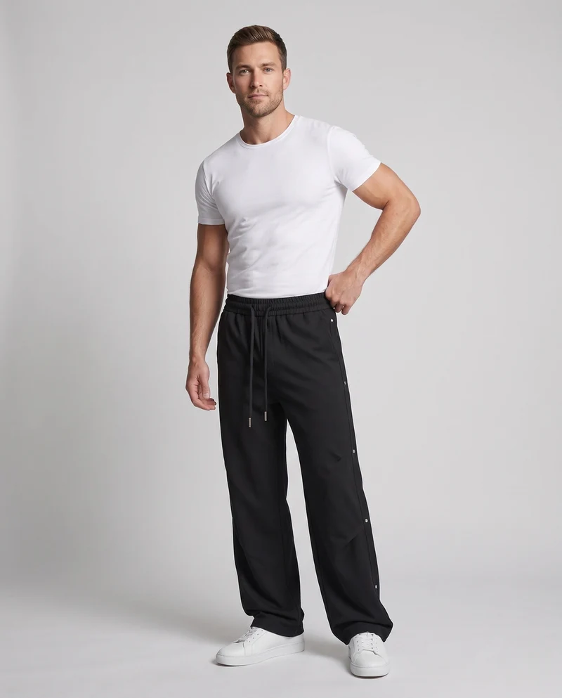 Herren Weit geschnittene Tech-Cargo-Hose mit Tunnelzug, Druckknopf‑Partien & Utility‑Paneelen Nord Taschen