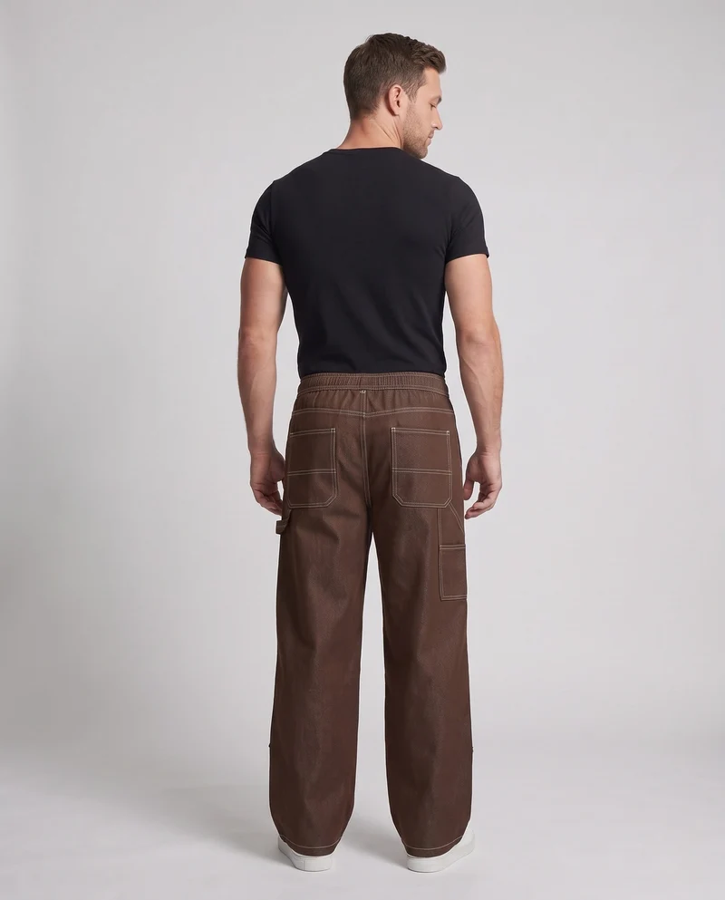 Herren Weite Baggy-Cargo-Hose mit Tunnelzug, Kontrastnähten & Utility-Tasche Nord Taschen