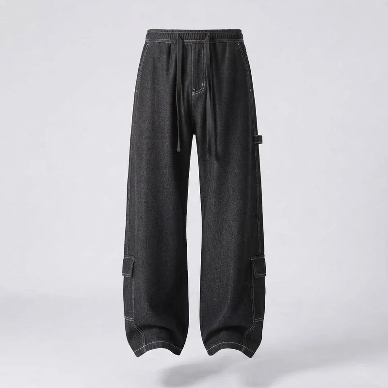 Herren Weite Baggy-Cargo-Hose mit Tunnelzug, Kontrastnähten & Utility-Tasche Nord Taschen