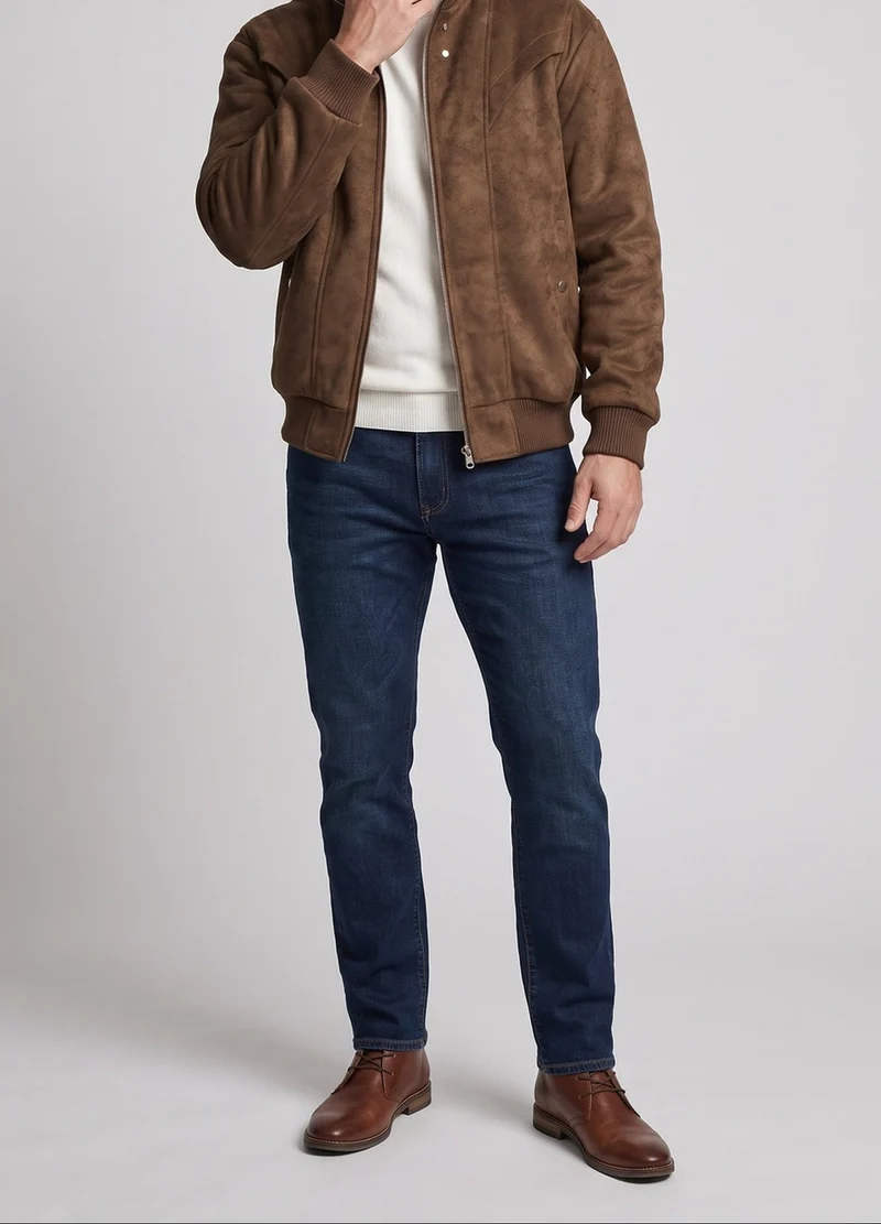 Herren Wattierte Velours-Optik Bomberjacke mit Teddyfutter und Rippenkragen Nord Taschen