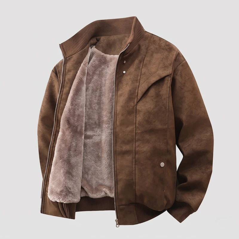 Herren Wattierte Velours-Optik Bomberjacke mit Teddyfutter und Rippenkragen Nord Taschen