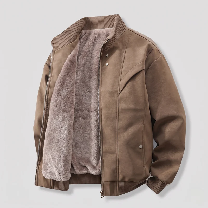 Herren Wattierte Velours-Optik Bomberjacke mit Teddyfutter und Rippenkragen Nord Taschen