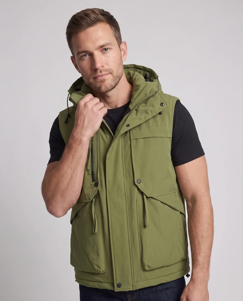 Herren Wattierte Utility-Weste mit Kapuze, Mehrfach-Taschen & Thermofutter Nord Taschen