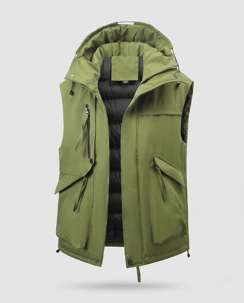 Herren Wattierte Utility-Weste mit Kapuze, Mehrfach-Taschen & Thermofutter Nord Taschen