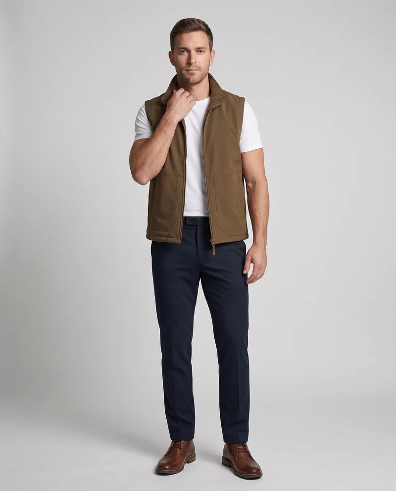 Herren Wattierte Utility-Weste mit Stehkragen, Fleece‑Innenfutter & Zwei‑Wege‑Reißverschluss Nord Taschen