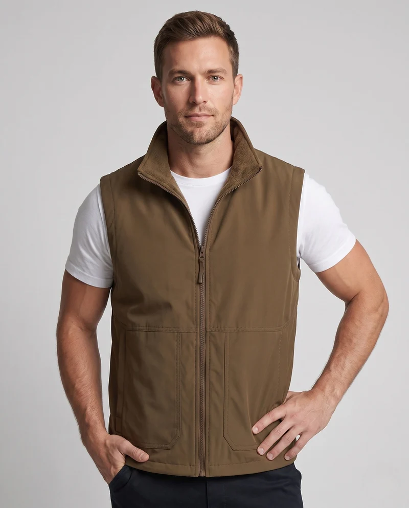 Herren Wattierte Utility-Weste mit Stehkragen, Fleece‑Innenfutter & Zwei‑Wege‑Reißverschluss Nord Taschen