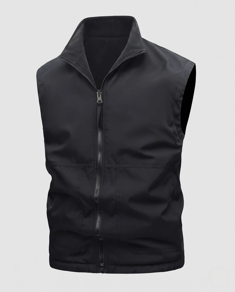 Herren Wattierte Utility-Weste mit Stehkragen, Fleece‑Innenfutter & Zwei‑Wege‑Reißverschluss Nord Taschen