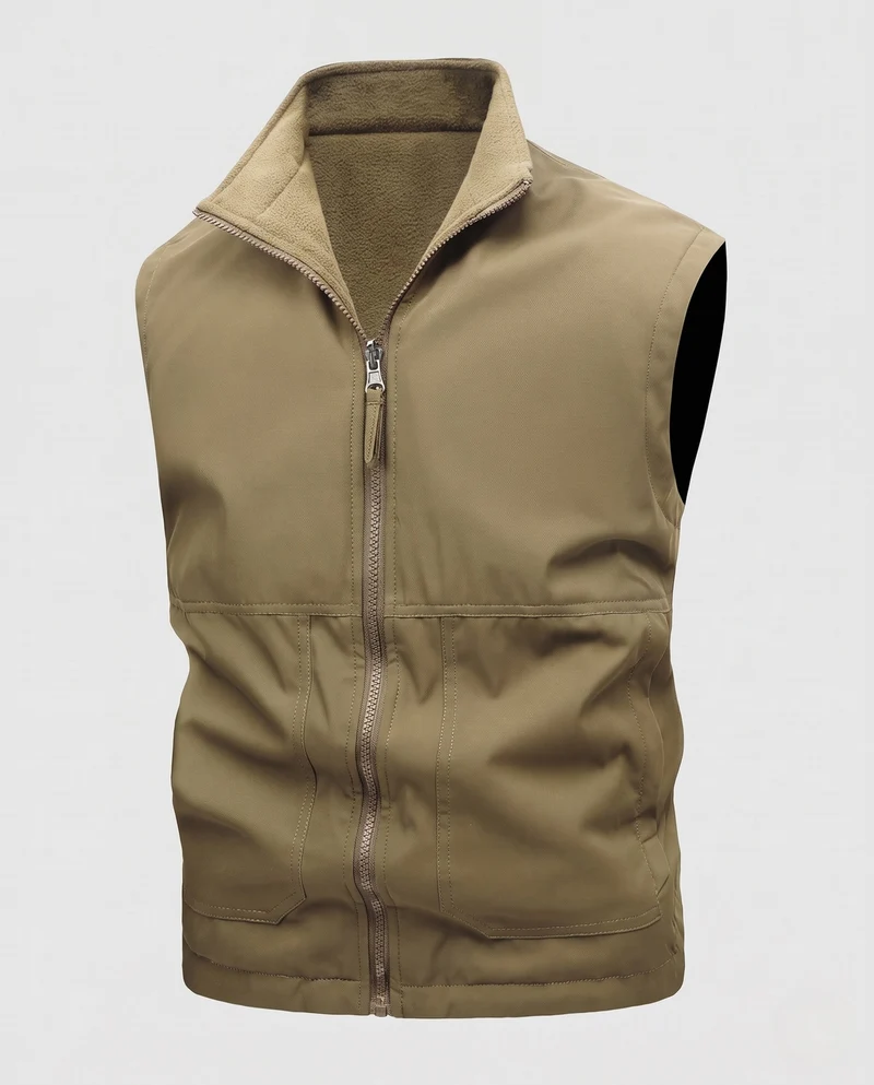 Herren Wattierte Utility-Weste mit Stehkragen, Fleece‑Innenfutter & Zwei‑Wege‑Reißverschluss Nord Taschen