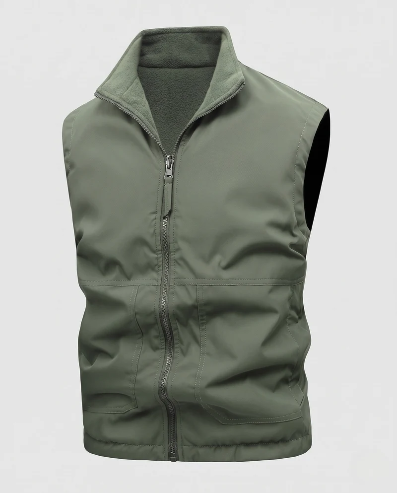 Herren Wattierte Utility-Weste mit Stehkragen, Fleece‑Innenfutter & Zwei‑Wege‑Reißverschluss Nord Taschen