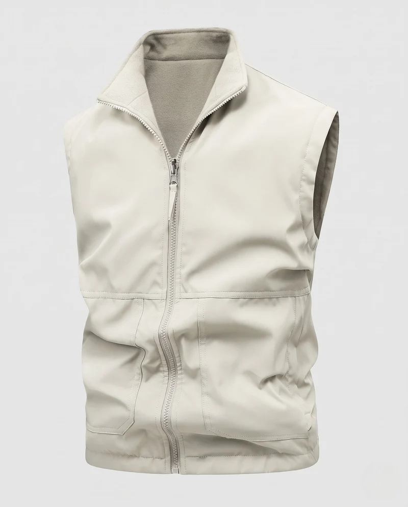 Herren Wattierte Utility-Weste mit Stehkragen, Fleece‑Innenfutter & Zwei‑Wege‑Reißverschluss Nord Taschen