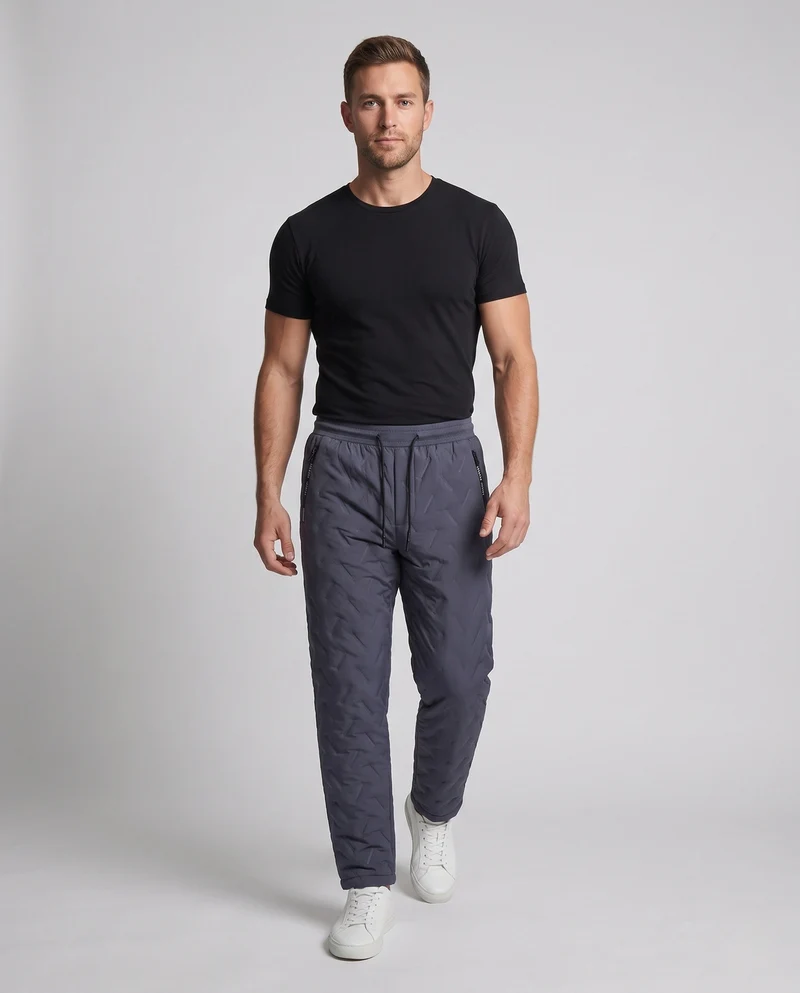Herren wattierte Thermo-Jogginghose mit gesteppter Oberfläche, elastischem Kordelbund & Reißverschlusstaschen Nord Taschen