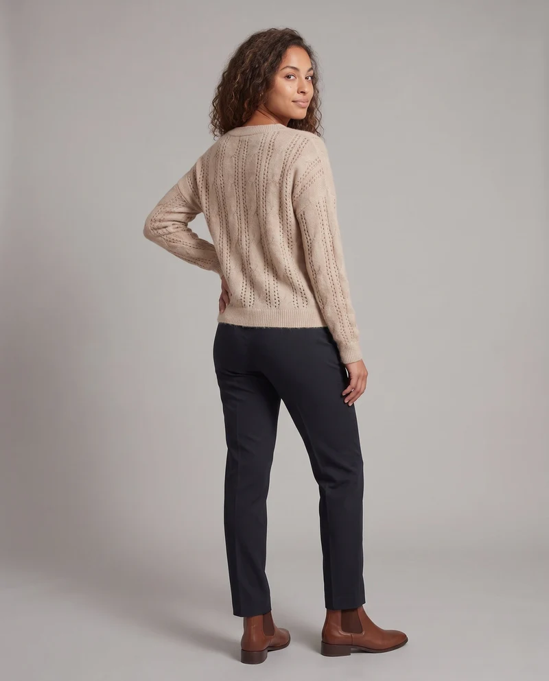 Damen Feiner V‑Ausschnitt-Feinstrickpullover mit Ajourmuster und legerer Oversize-Silhouette Nord Taschen