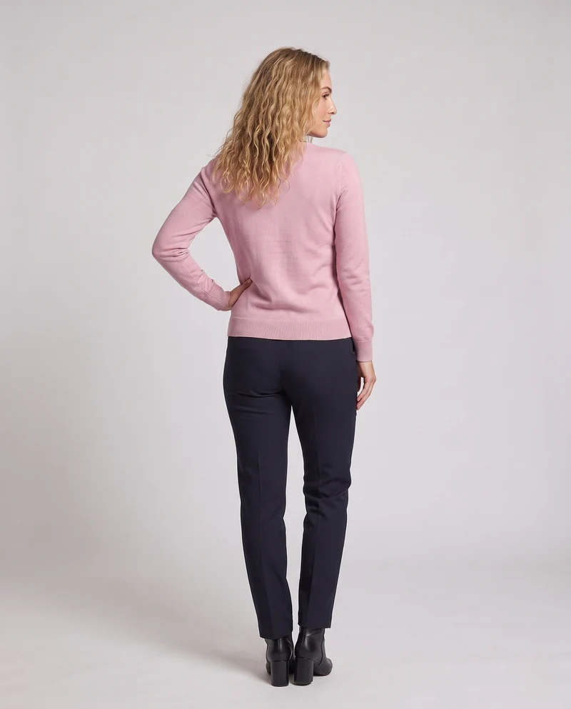 Damen Feiner V‑Ausschnitt-Feinstrickpullover mit dekorativem Strassstreifen und geripptem Saum Nord Taschen