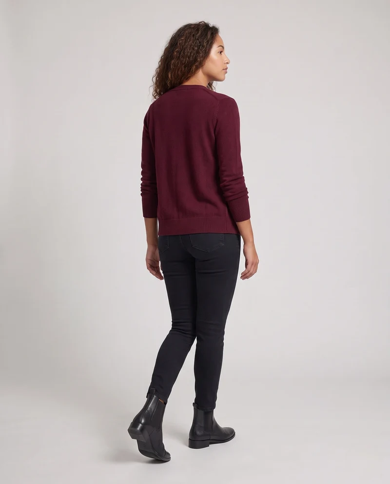 Damen Feiner V‑Ausschnitt-Cardigan aus Kaschmir‑Optik mit Rippbündchen Nord Taschen