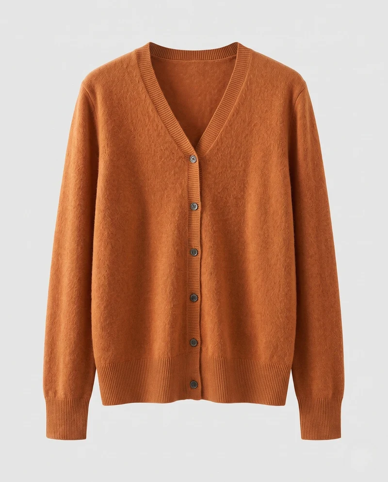 Damen Feiner V‑Ausschnitt-Cardigan aus Kaschmir‑Optik mit Rippbündchen Nord Taschen