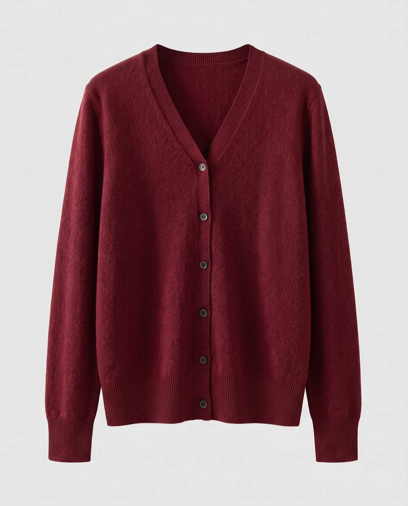 Damen Feiner V‑Ausschnitt-Cardigan aus Kaschmir‑Optik mit Rippbündchen Nord Taschen