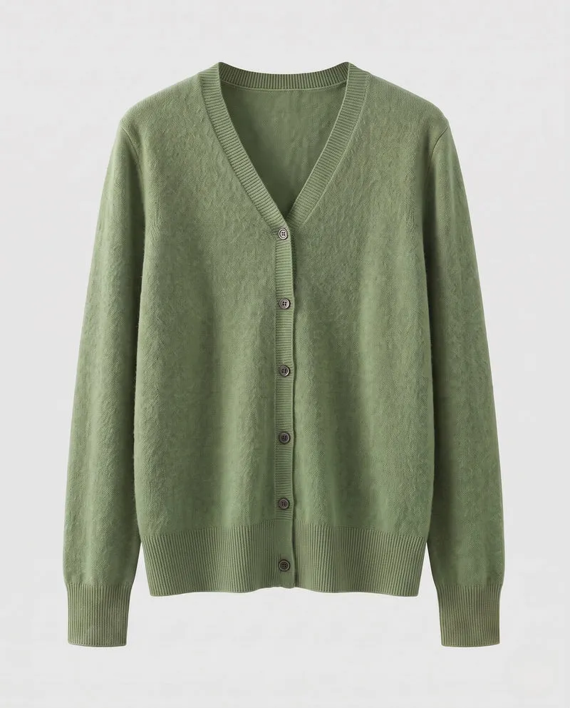 Damen Feiner V‑Ausschnitt-Cardigan aus Kaschmir‑Optik mit Rippbündchen Nord Taschen