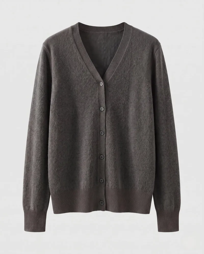 Damen Feiner V‑Ausschnitt-Cardigan aus Kaschmir‑Optik mit Rippbündchen Nord Taschen