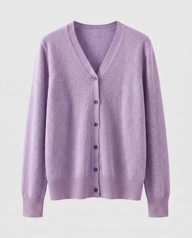 Damen Feiner V‑Ausschnitt-Cardigan aus Kaschmir‑Optik mit Rippbündchen Nord Taschen