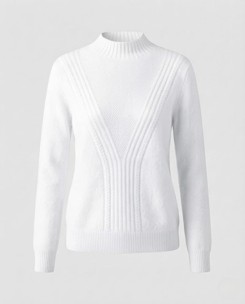 Damen Feiner Strukturpullover mit V‑Passe, Mockneck und Angora‑Look Nord Taschen