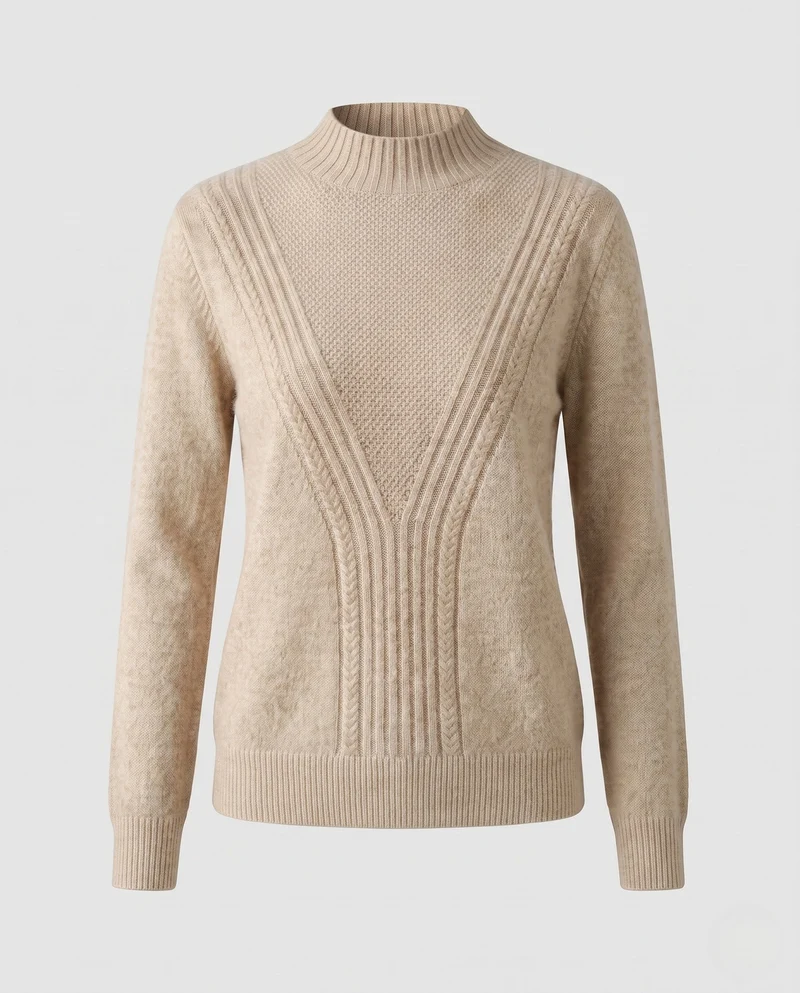 Damen Feiner Strukturpullover mit V‑Passe, Mockneck und Angora‑Look Nord Taschen