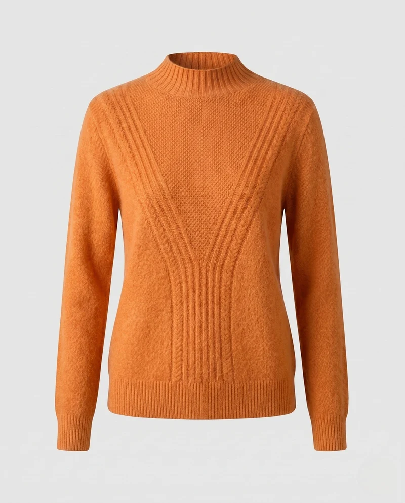 Damen Feiner Strukturpullover mit V‑Passe, Mockneck und Angora‑Look Nord Taschen