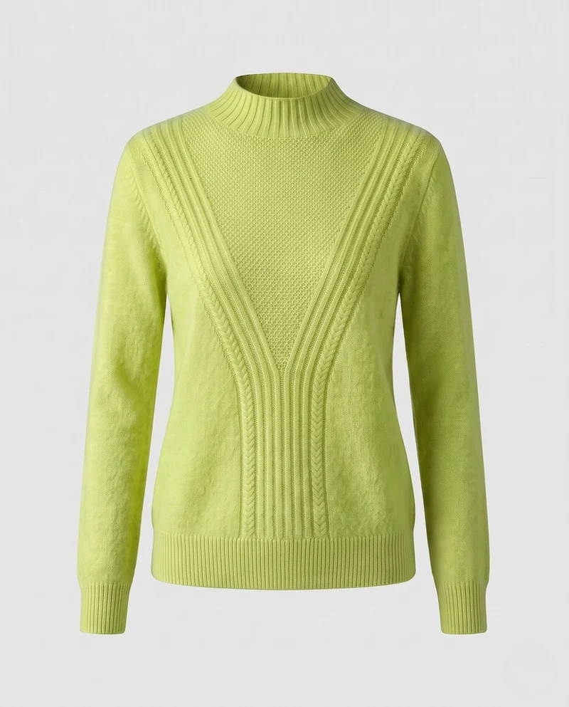 Damen Feiner Strukturpullover mit V‑Passe, Mockneck und Angora‑Look Nord Taschen