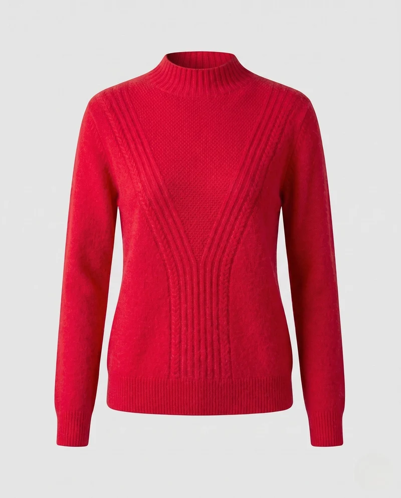 Damen Feiner Strukturpullover mit V‑Passe, Mockneck und Angora‑Look Nord Taschen