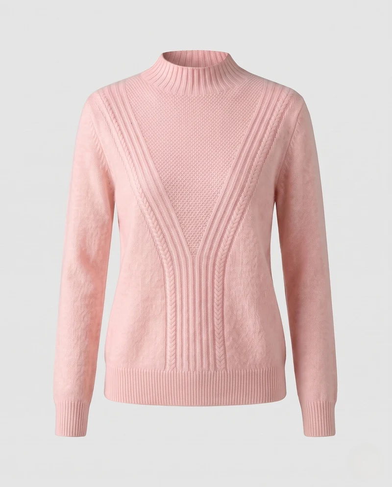 Damen Feiner Strukturpullover mit V‑Passe, Mockneck und Angora‑Look Nord Taschen