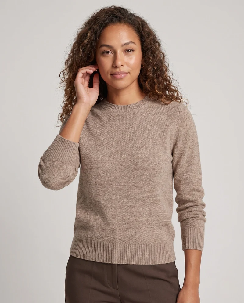 Damen Feiner Strukturstrick-Pullover mit Rundhalsausschnitt und extraweichem Merino-Mix Nord Taschen