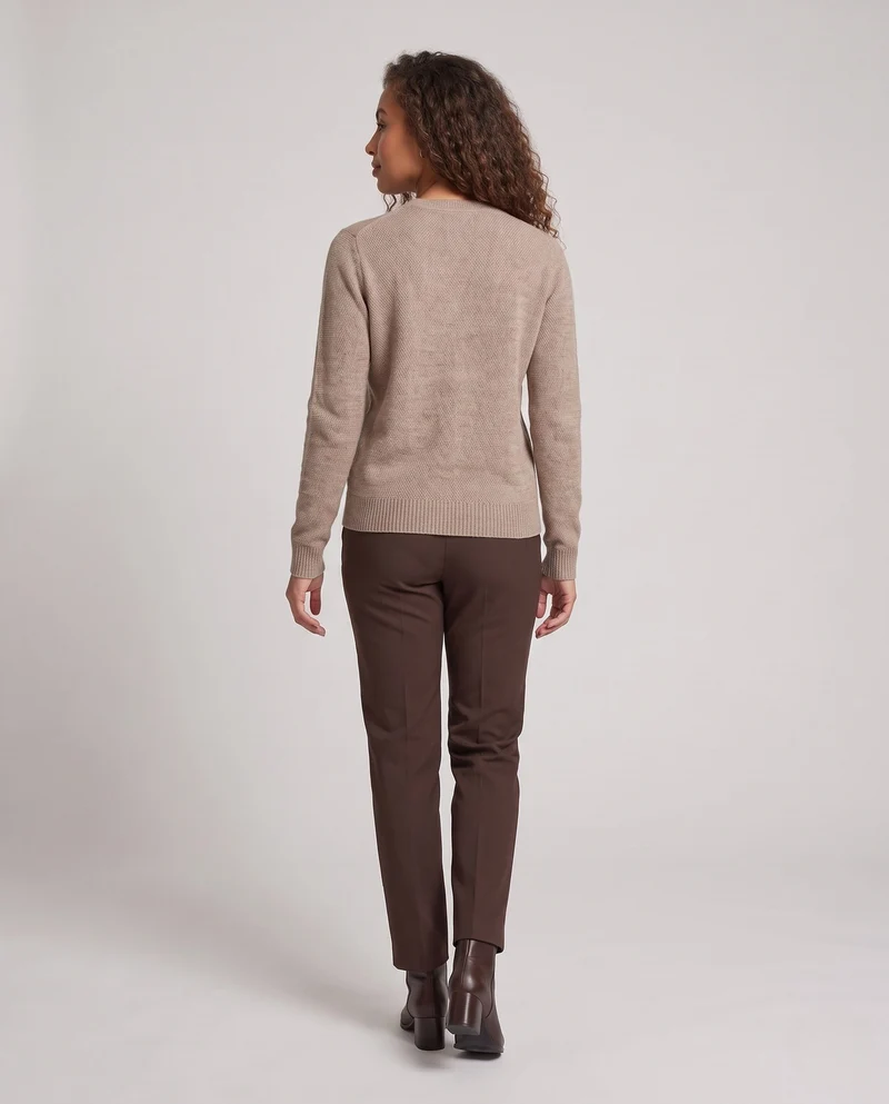 Damen Feiner Strukturstrick-Pullover mit Rundhalsausschnitt und extraweichem Merino-Mix Nord Taschen