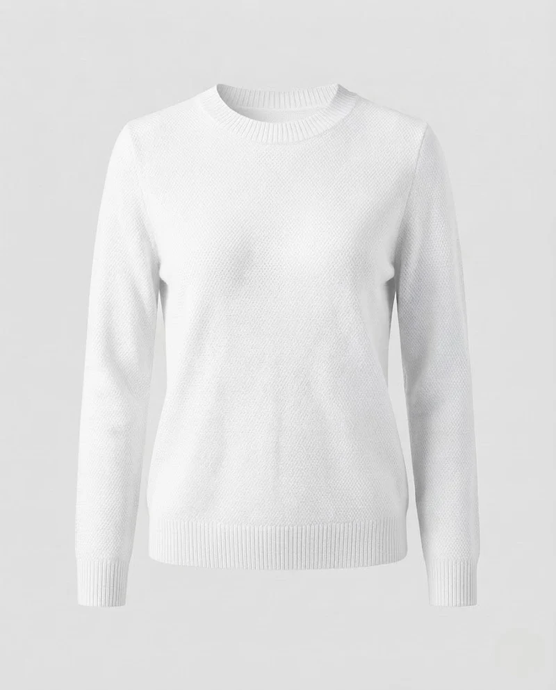 Damen Feiner Strukturstrick-Pullover mit Rundhalsausschnitt und extraweichem Merino-Mix Nord Taschen