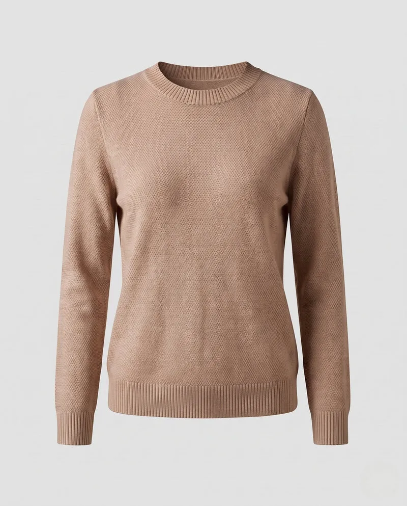Damen Feiner Strukturstrick-Pullover mit Rundhalsausschnitt und extraweichem Merino-Mix Nord Taschen