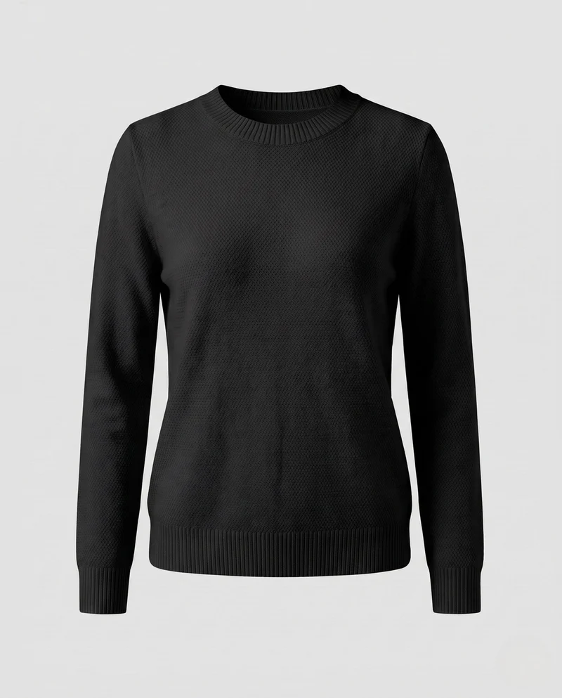 Damen Feiner Strukturstrick-Pullover mit Rundhalsausschnitt und extraweichem Merino-Mix Nord Taschen