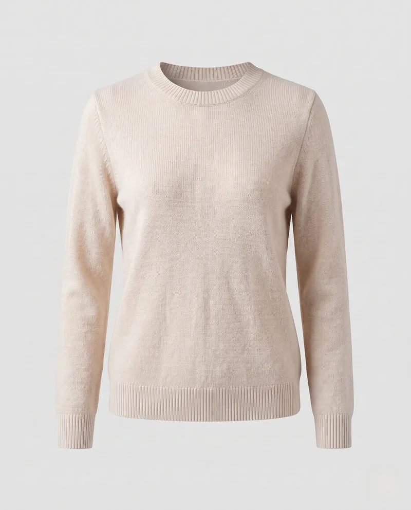 Damen Feiner Strukturstrick-Pullover mit Rundhalsausschnitt und extraweichem Merino-Mix Nord Taschen