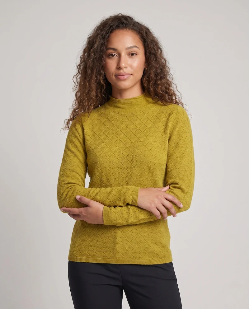 Damen Feiner Strickpullover mit Rautenmuster, kurzem Stehkragen und legerer Passform Nord Taschen