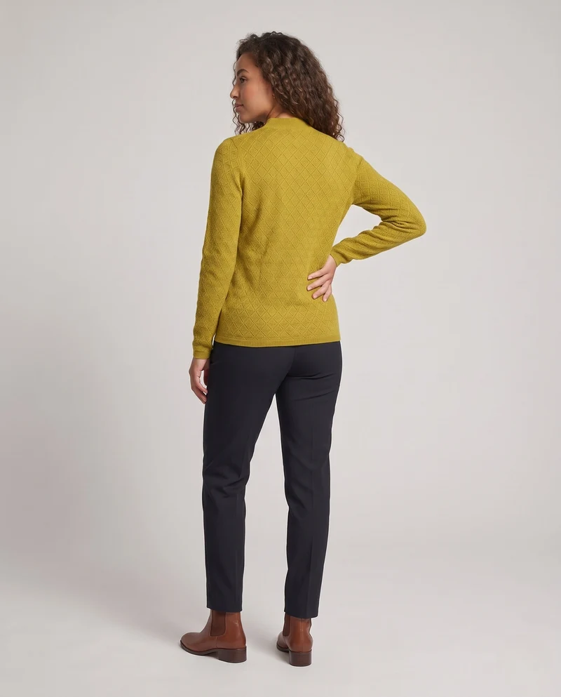 Damen Feiner Strickpullover mit Rautenmuster, kurzem Stehkragen und legerer Passform Nord Taschen