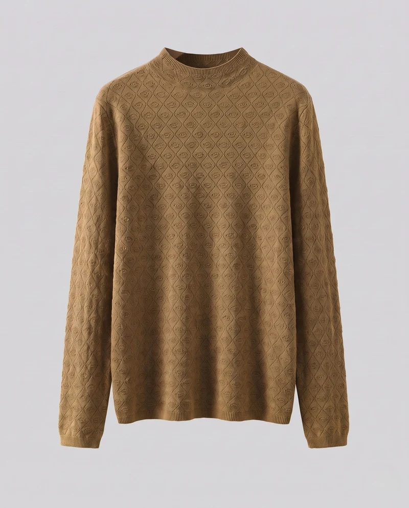 Damen Feiner Strickpullover mit Rautenmuster, kurzem Stehkragen und legerer Passform Nord Taschen