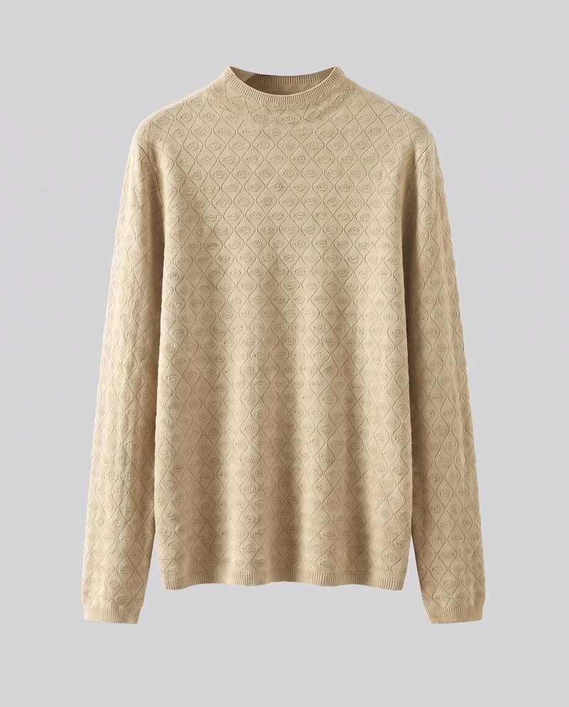 Damen Feiner Strickpullover mit Rautenmuster, kurzem Stehkragen und legerer Passform Nord Taschen