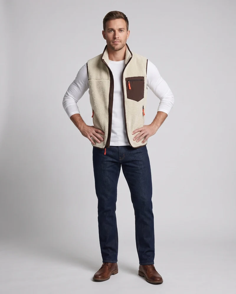 Herren Sherpa-Fleeceweste mit Stehkragen, Reißverschlusstaschen und winddichter Innenblende Nord Taschen