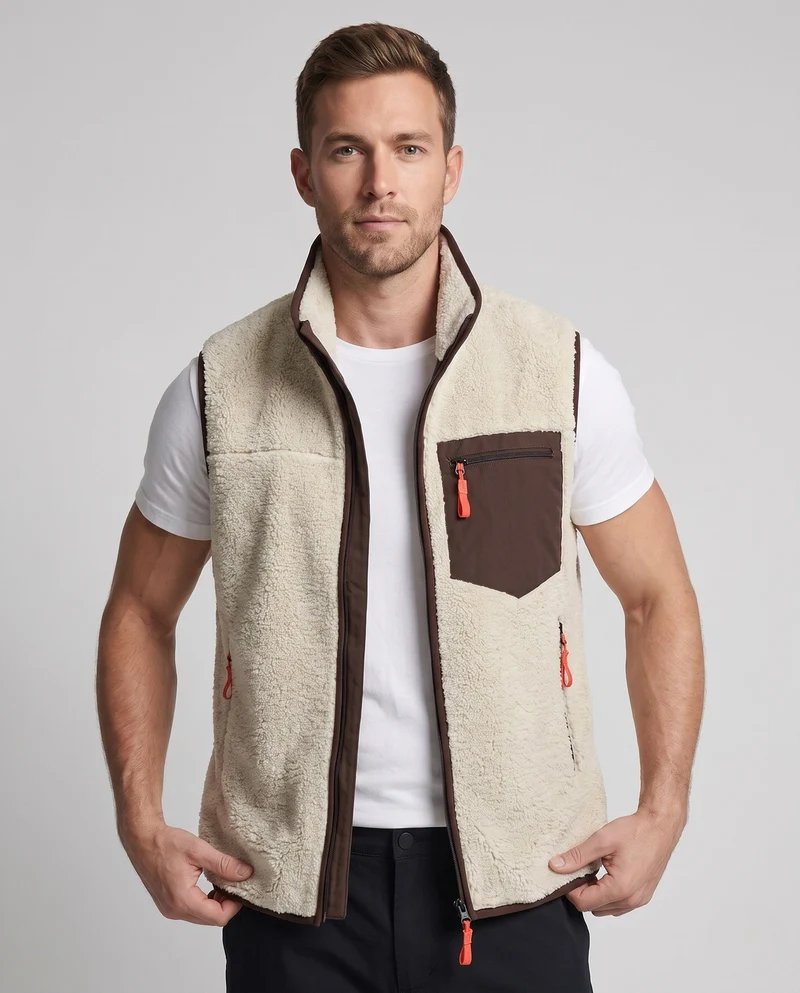 Herren Sherpa-Fleeceweste mit Stehkragen, Reißverschlusstaschen und winddichter Innenblende Nord Taschen