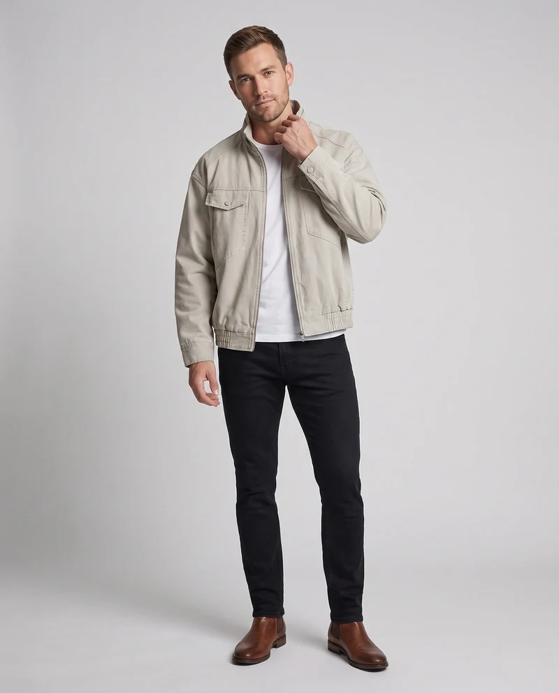 Herren Oversize Utility-Übergangsjacke mit Stehkragen, Elastischem Saum & Brusttaschen Nord Taschen
