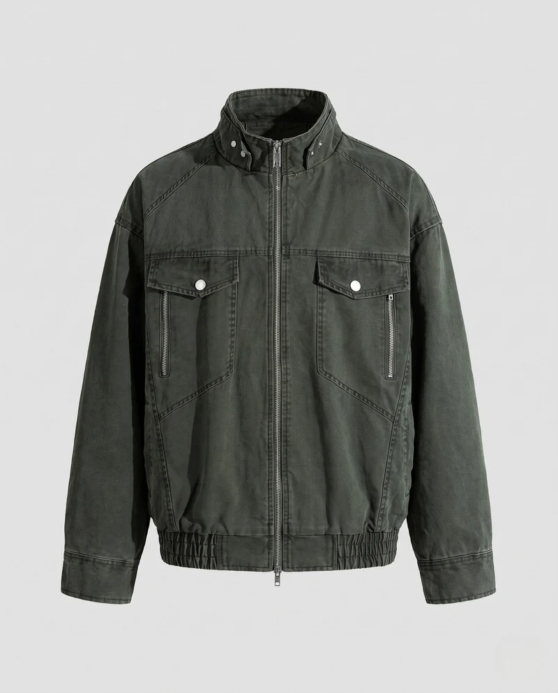Herren Oversize Utility-Übergangsjacke mit Stehkragen, Elastischem Saum & Brusttaschen Nord Taschen