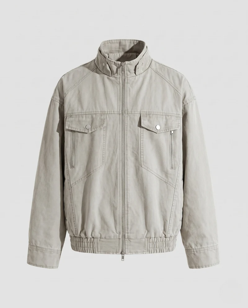 Herren Oversize Utility-Übergangsjacke mit Stehkragen, Elastischem Saum & Brusttaschen Nord Taschen