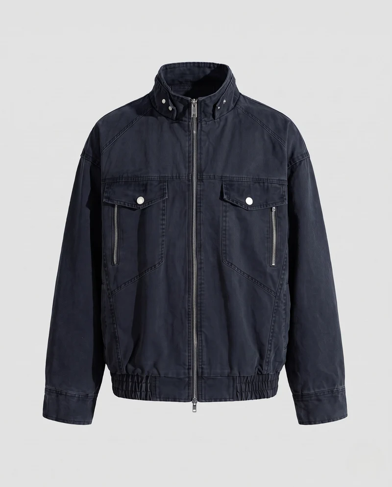 Herren Oversize Utility-Übergangsjacke mit Stehkragen, Elastischem Saum & Brusttaschen Nord Taschen