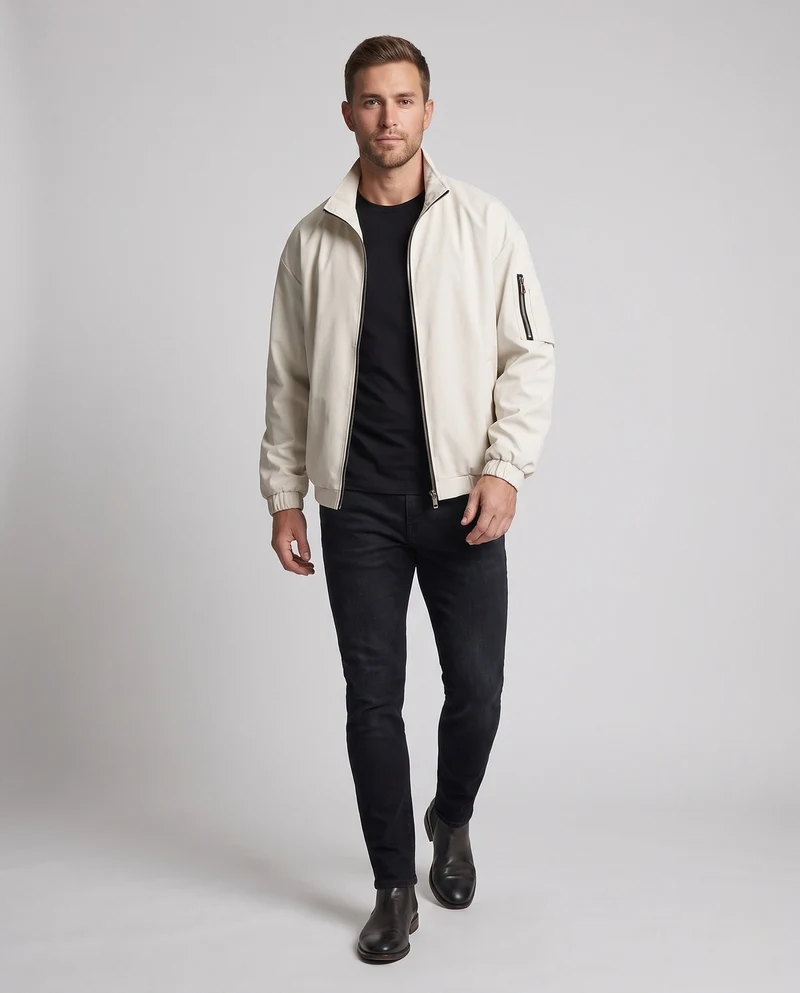 Herren Oversize-Utility-Bomberjacke mit Ärmeltasche & Two-Way-Reißverschluss Nord Taschen