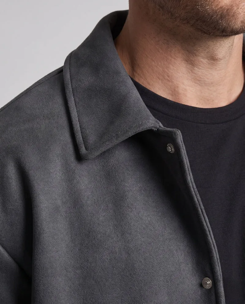 Herren Oversize Velours‑Optik Coachjacke mit Druckknopffront, elastischem Saum & Hemdkragen Nord Taschen