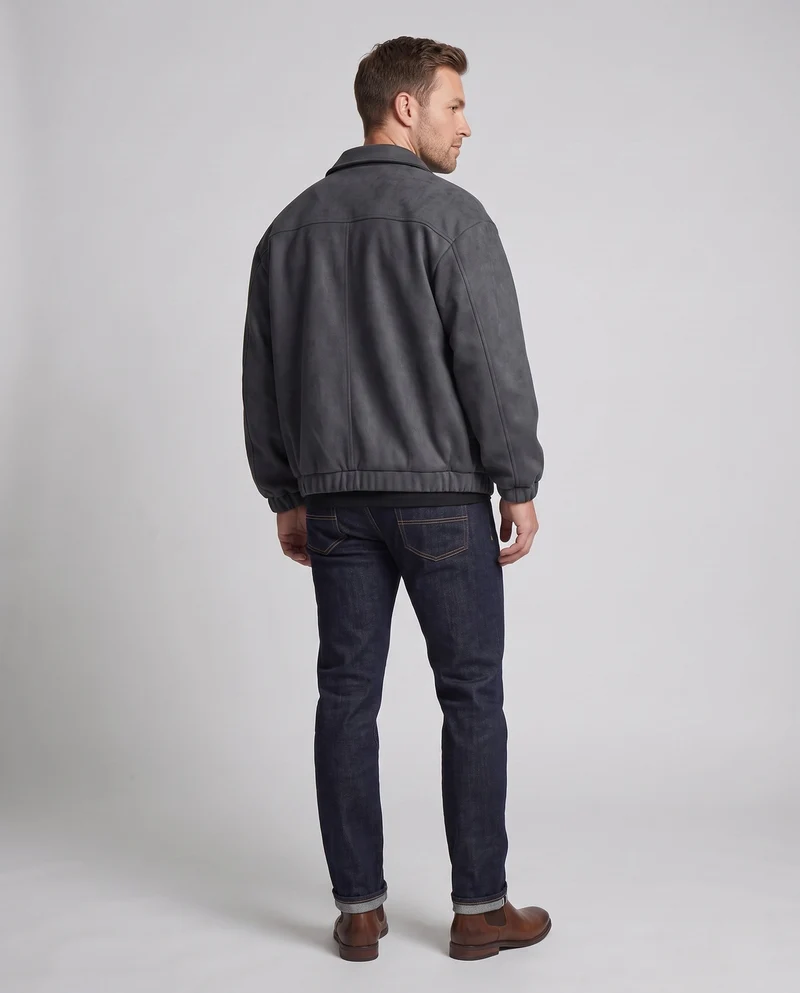 Herren Oversize Velours‑Optik Coachjacke mit Druckknopffront, elastischem Saum & Hemdkragen Nord Taschen