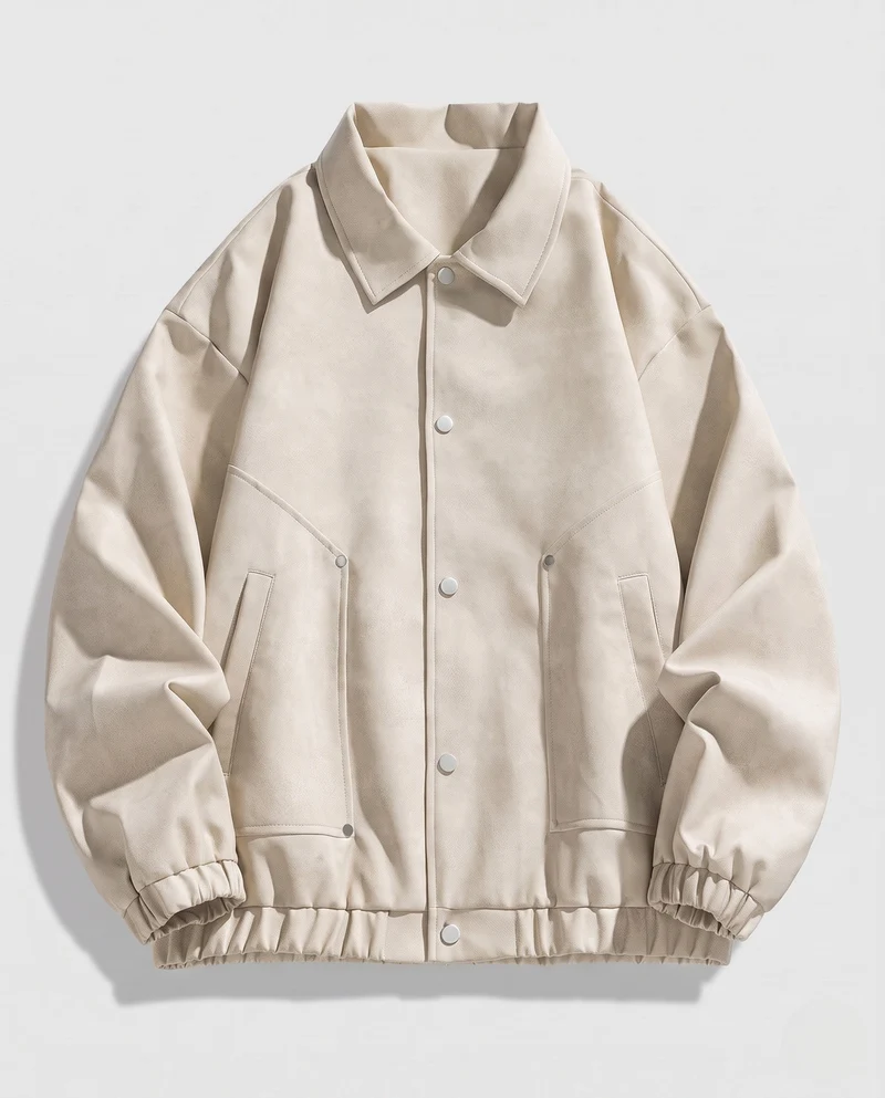 Herren Oversize Velours‑Optik Coachjacke mit Druckknopffront, elastischem Saum & Hemdkragen Nord Taschen