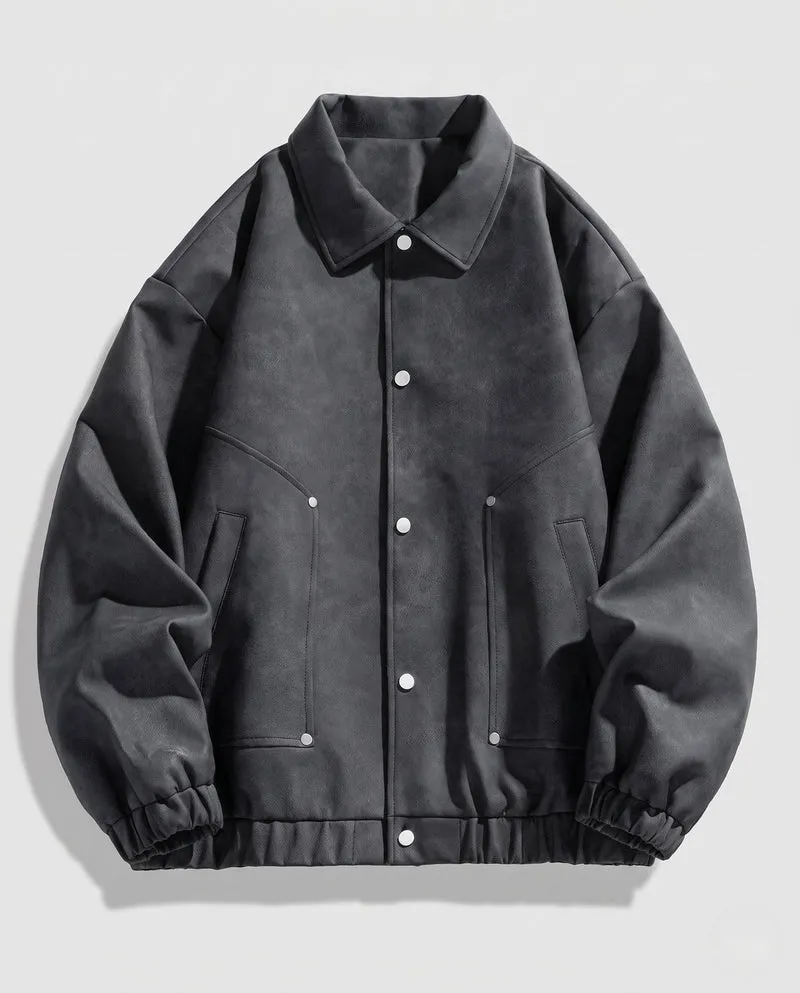 Herren Oversize Velours‑Optik Coachjacke mit Druckknopffront, elastischem Saum & Hemdkragen Nord Taschen